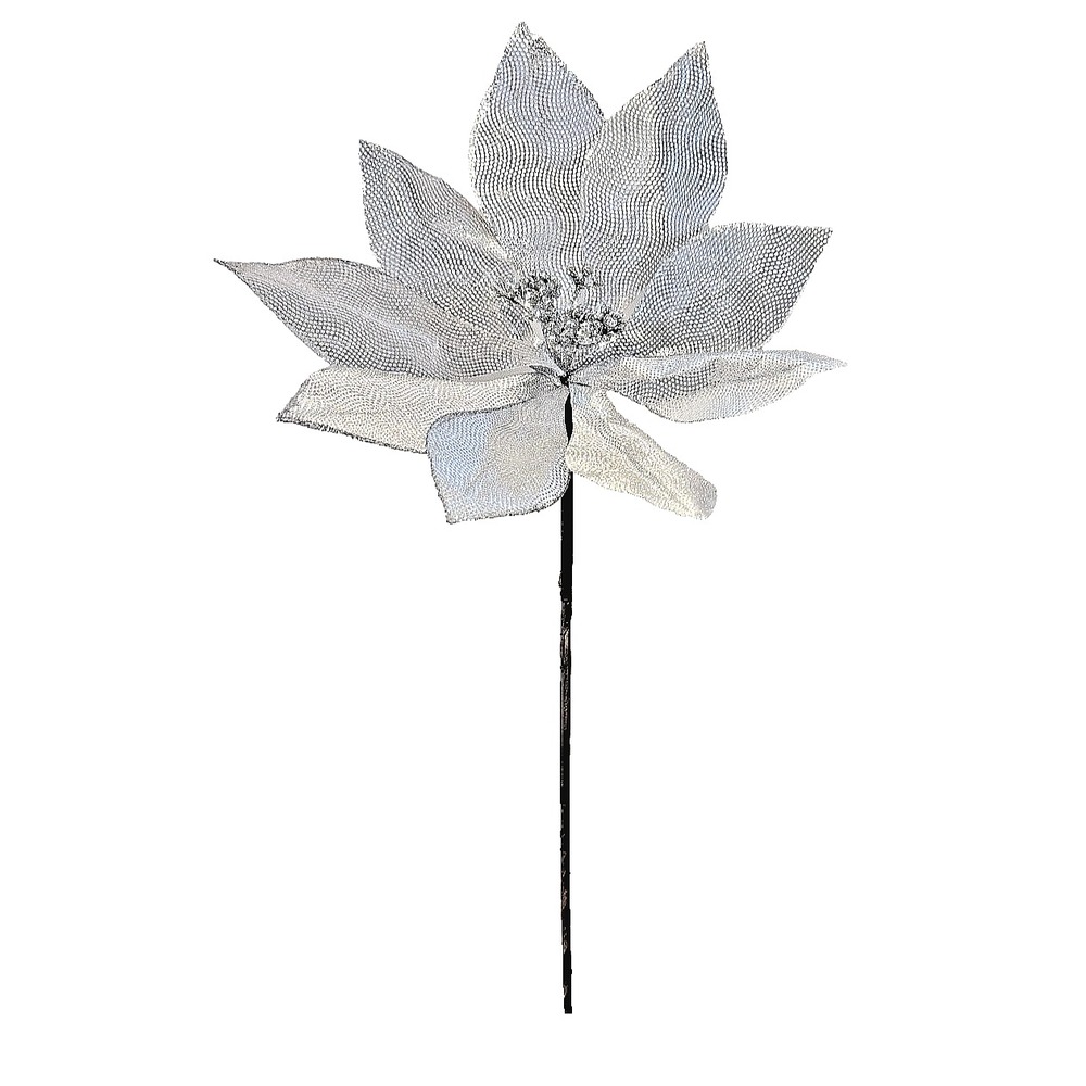 Lot of 3 Northlight 24" Silver Poinsettia Christmas Stem Spray Mirrored Glitz